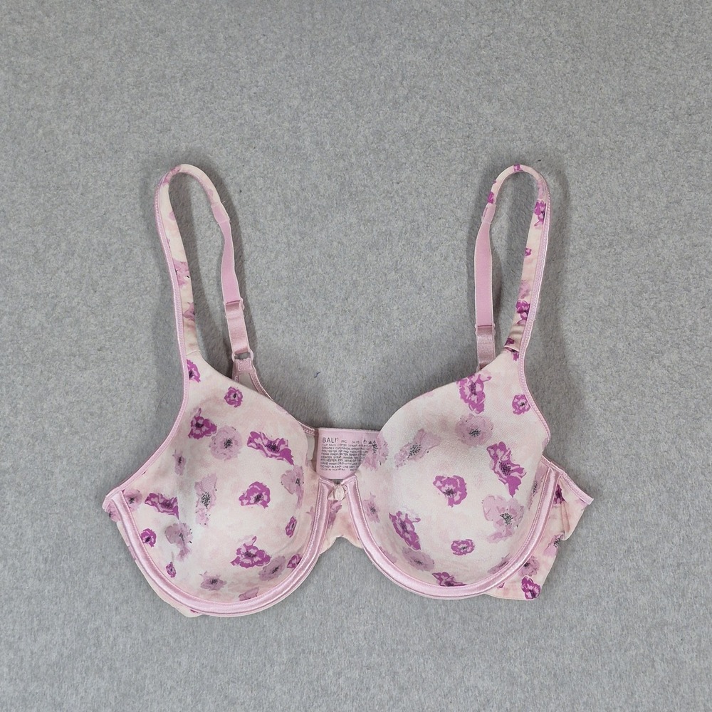 Bali Women Bra 36C Pink Floral Adjustable Strap Underwired Lightly Lined